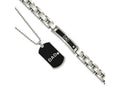 FJC Finejewelers Stainless Steel Dog Tag Black IP-plated DAD 8.75in Bracelet and Necklace Set 24 Inches