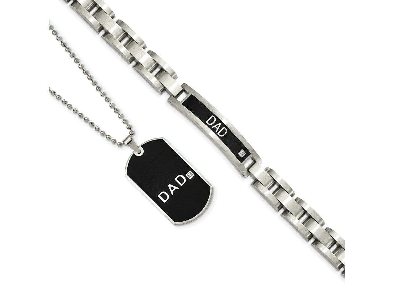 FJC Finejewelers Stainless Steel Dog Tag Black IP-plated DAD 8.75in Bracelet and Necklace Set 24 Inches