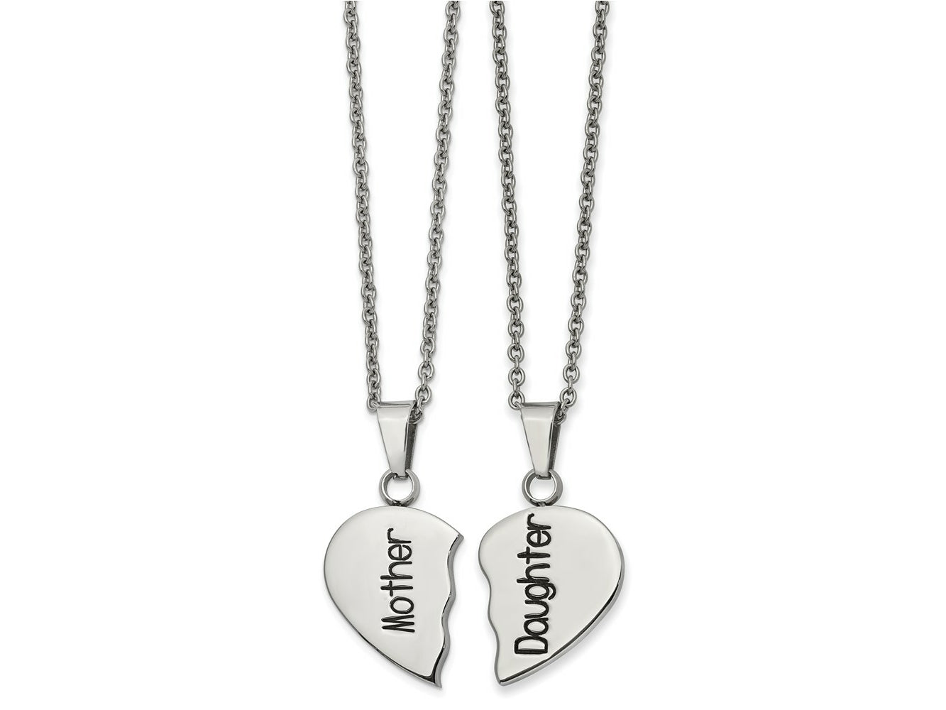 FJC Finejewelers Stainless Steel Polished and Enamel 1/2 Heart Mother/Daughter Necklace Set