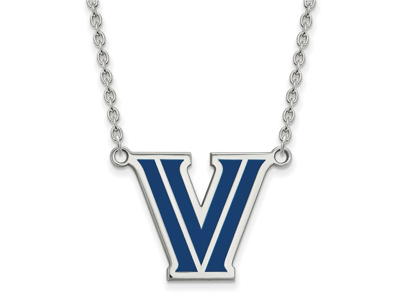 LogoArt 925 Sterling Silver Cable Villanova University Enamel Pendant Necklace 18 Inches x 22 mm