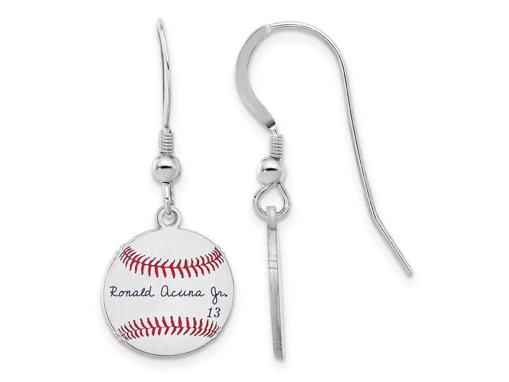 FJC Finejewelers 925 Sterling Silver Ronald Acuña Jr. MLBPA Signature Epoxy Earrings 31 x 12 mm