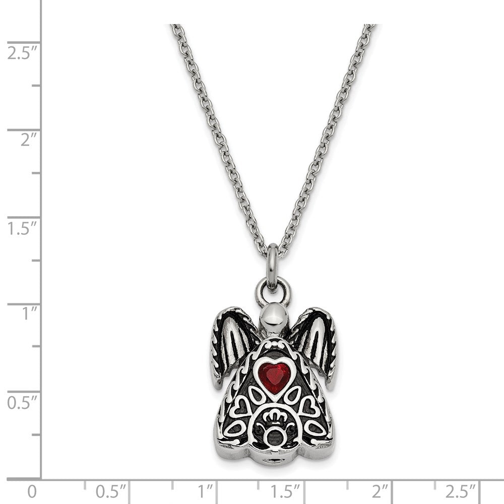 FJC Finejewelers Stainless Steel January CZ Birthstone Antiqued Angel Ash Holder 18 in. Ne 18 Inches x 19 mm