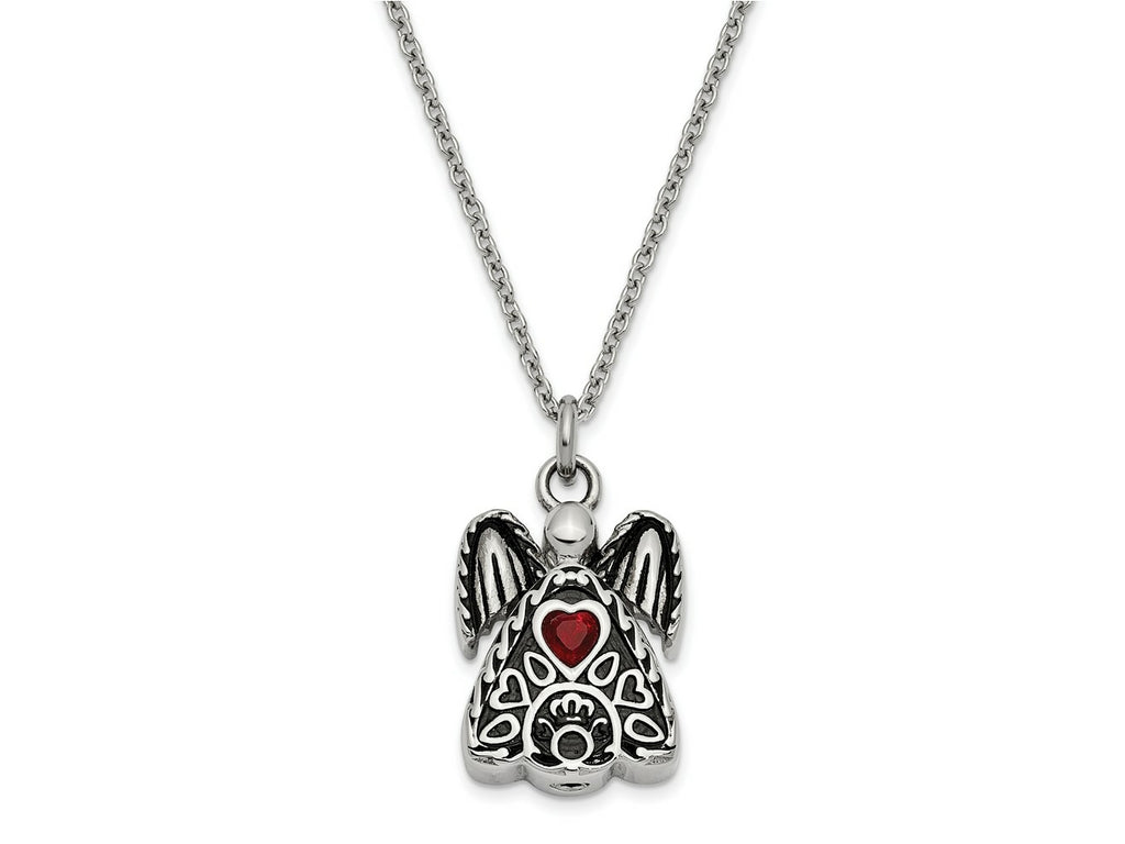 FJC Finejewelers Stainless Steel January CZ Birthstone Antiqued Angel Ash Holder 18 in. Ne 18 Inches x 19 mm