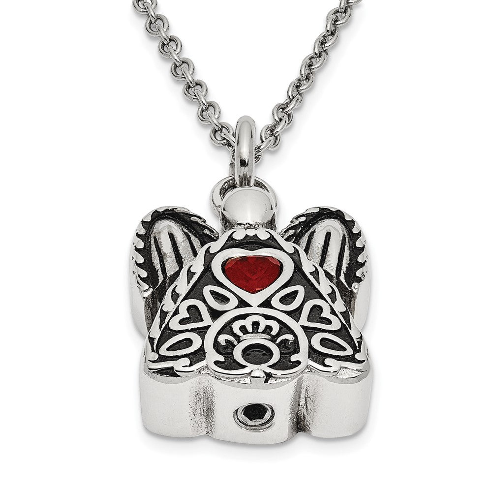 FJC Finejewelers Stainless Steel July CZ Birthstone Antiqued Angel Ash Holder Necklac 18 Inches x 19 mm