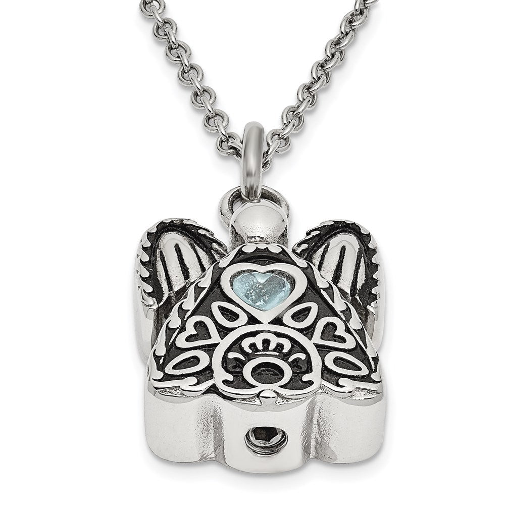 FJC Finejewelers Stainless Steel March CZ Birthstone Antiqued Angel Ash Holder Neckl 18 Inches x 19 mm