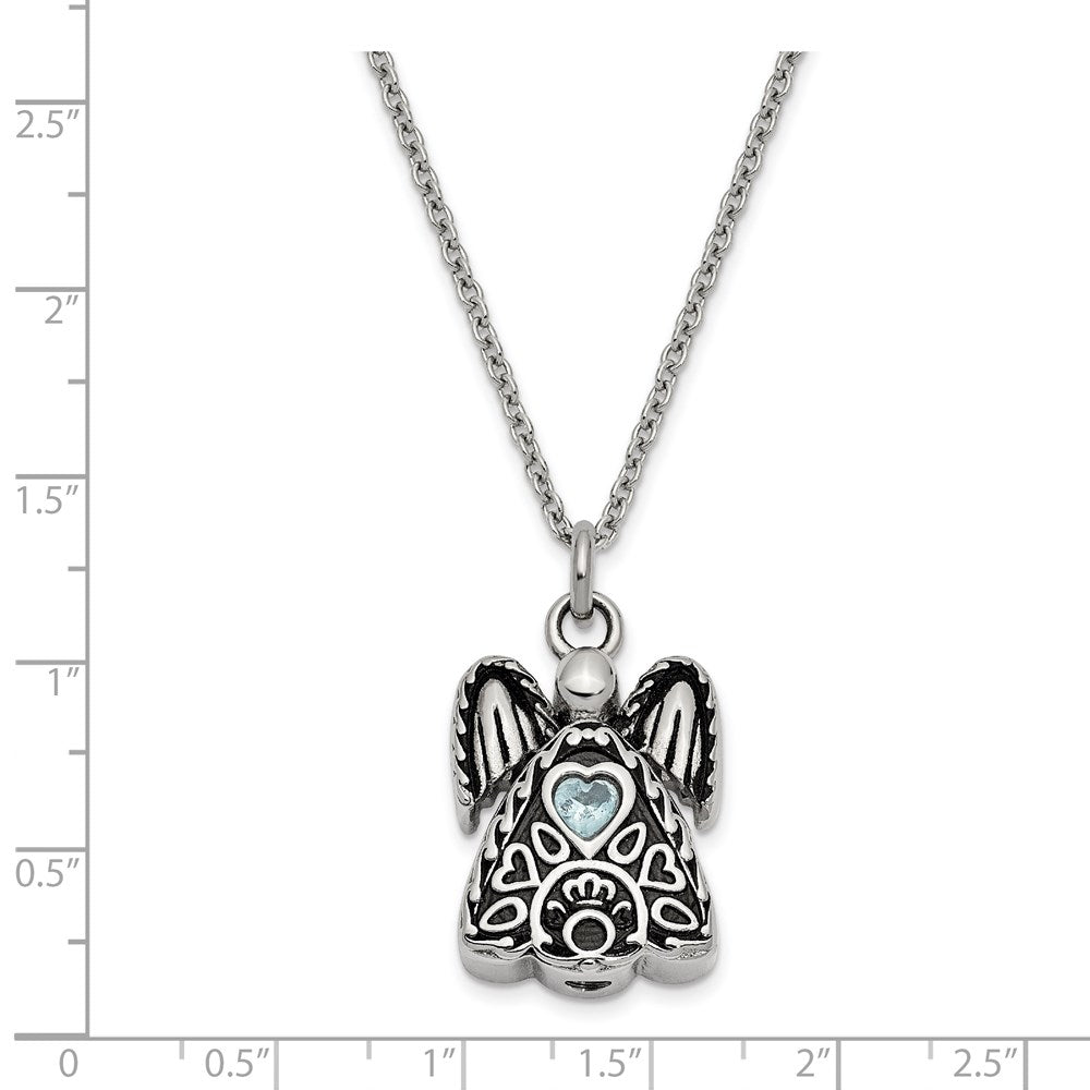 FJC Finejewelers Stainless Steel March CZ Birthstone Antiqued Angel Ash Holder Neckl 18 Inches x 19 mm