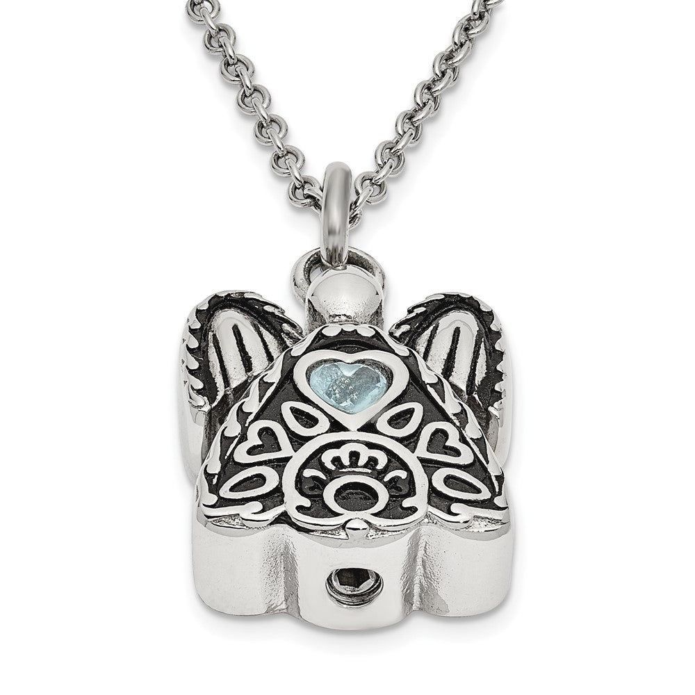 FJC Finejewelers Stainless Steel March CZ Birthstone Antiqued Angel Ash Holder Neckl 18 Inches x 19 mm
