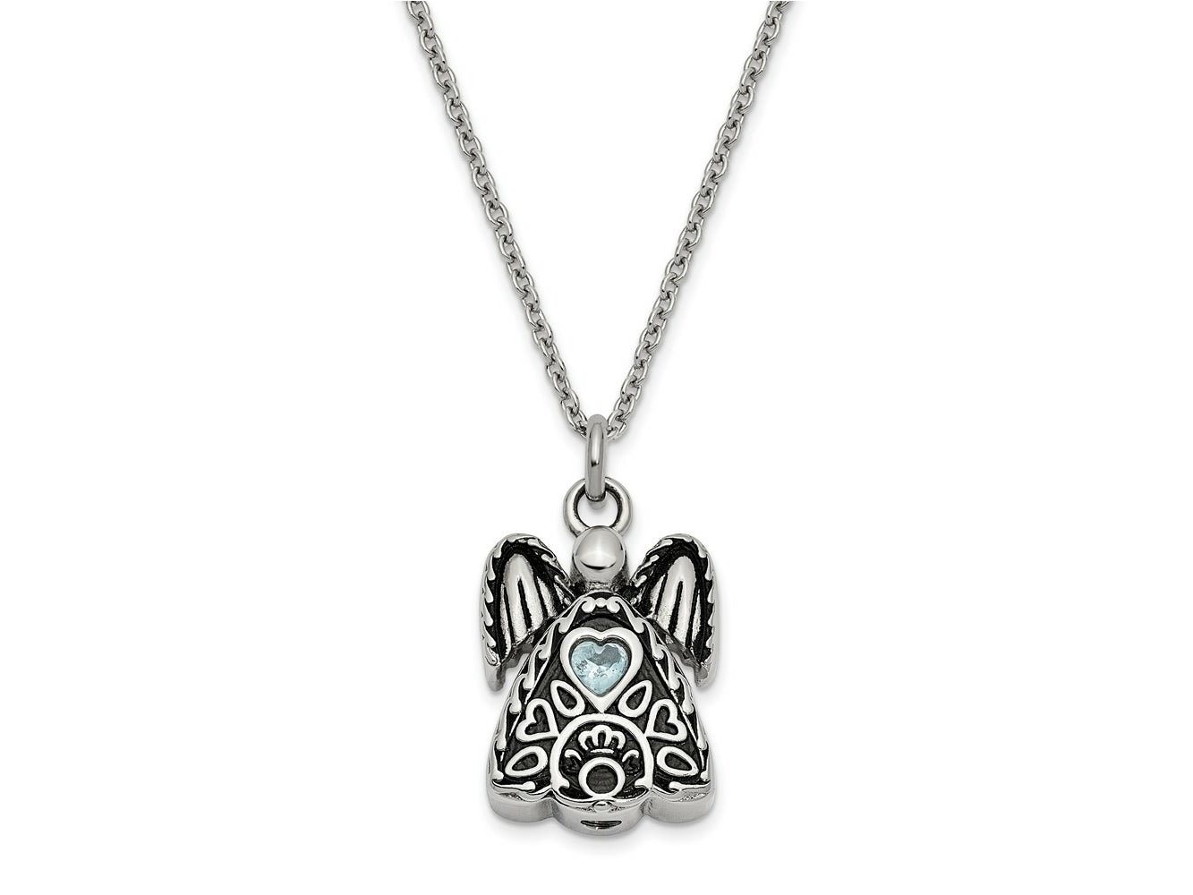 FJC Finejewelers Stainless Steel March CZ Birthstone Antiqued Angel Ash Holder Neckl 18 Inches x 19 mm