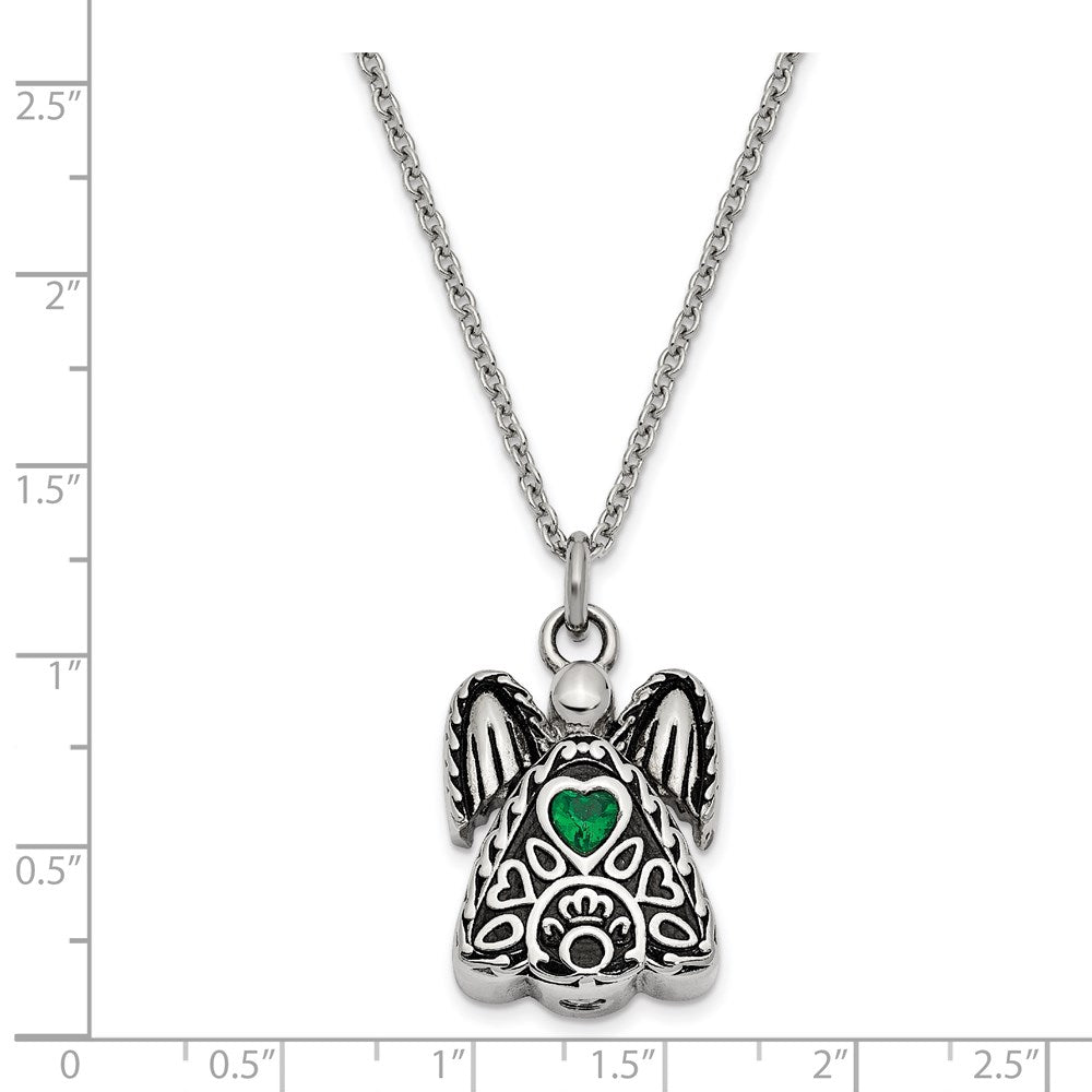 FJC Finejewelers Stainless Steel May CZ Birthstone Antiqued Angel Ash Holder Necklace 18 Inches x 19 mm