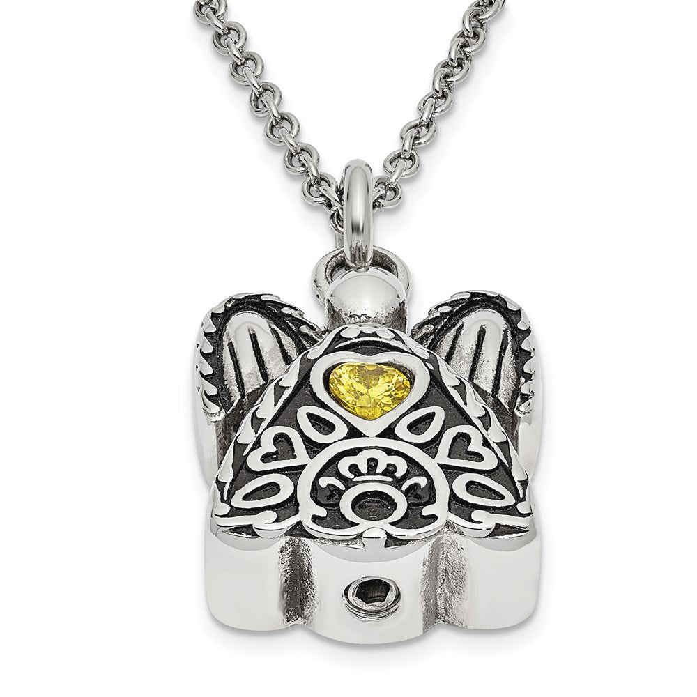 FJC Finejewelers Stainless Steel Cable November CZ Birthstone Antiqued Angel Ash Holder Nec 18 Inches x 19 mm