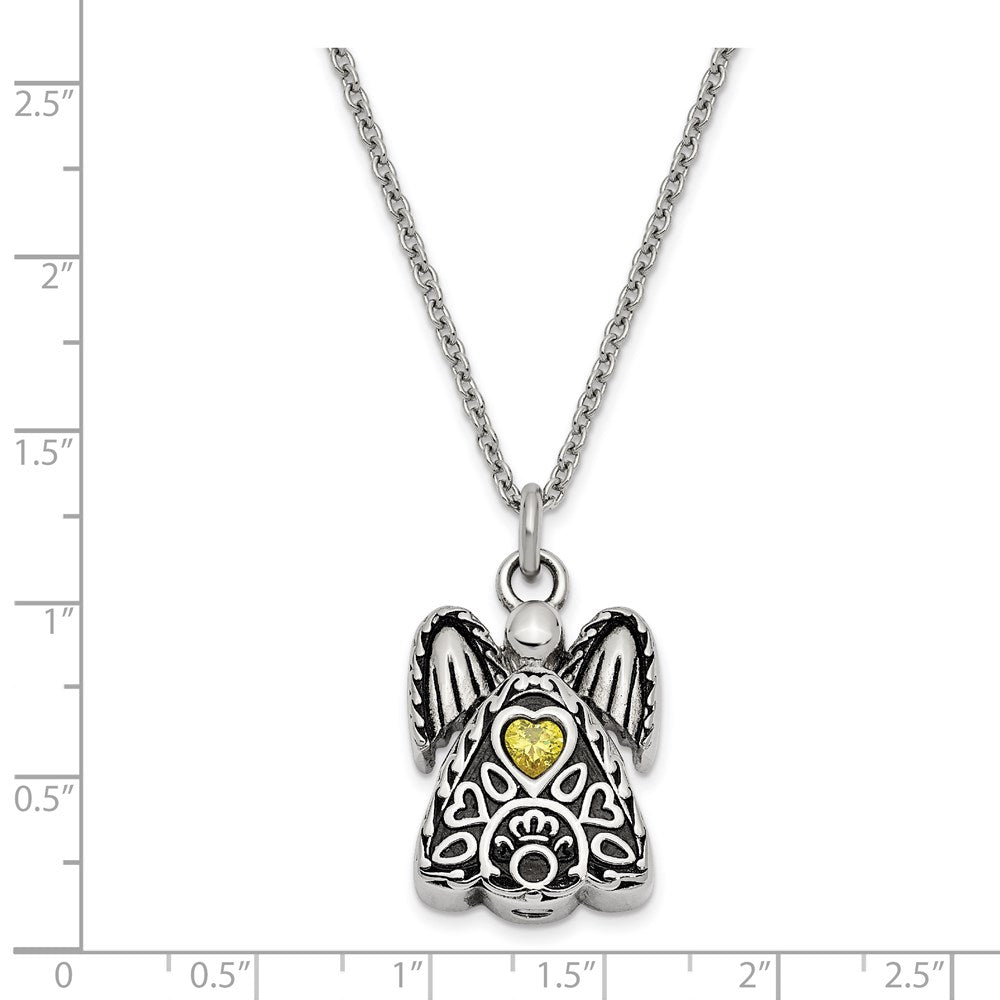 FJC Finejewelers Stainless Steel Cable November CZ Birthstone Antiqued Angel Ash Holder Nec 18 Inches x 19 mm