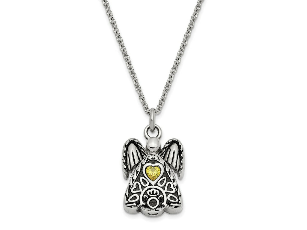 FJC Finejewelers Stainless Steel Cable November CZ Birthstone Antiqued Angel Ash Holder Nec 18 Inches x 19 mm