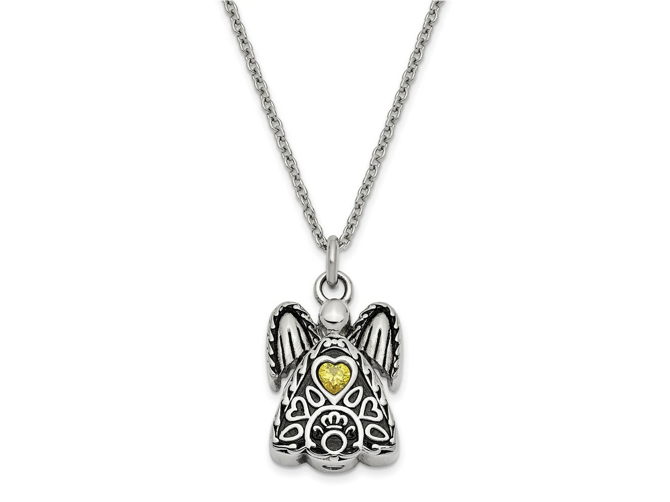 FJC Finejewelers Stainless Steel Cable November CZ Birthstone Antiqued Angel Ash Holder Nec 18 Inches x 19 mm