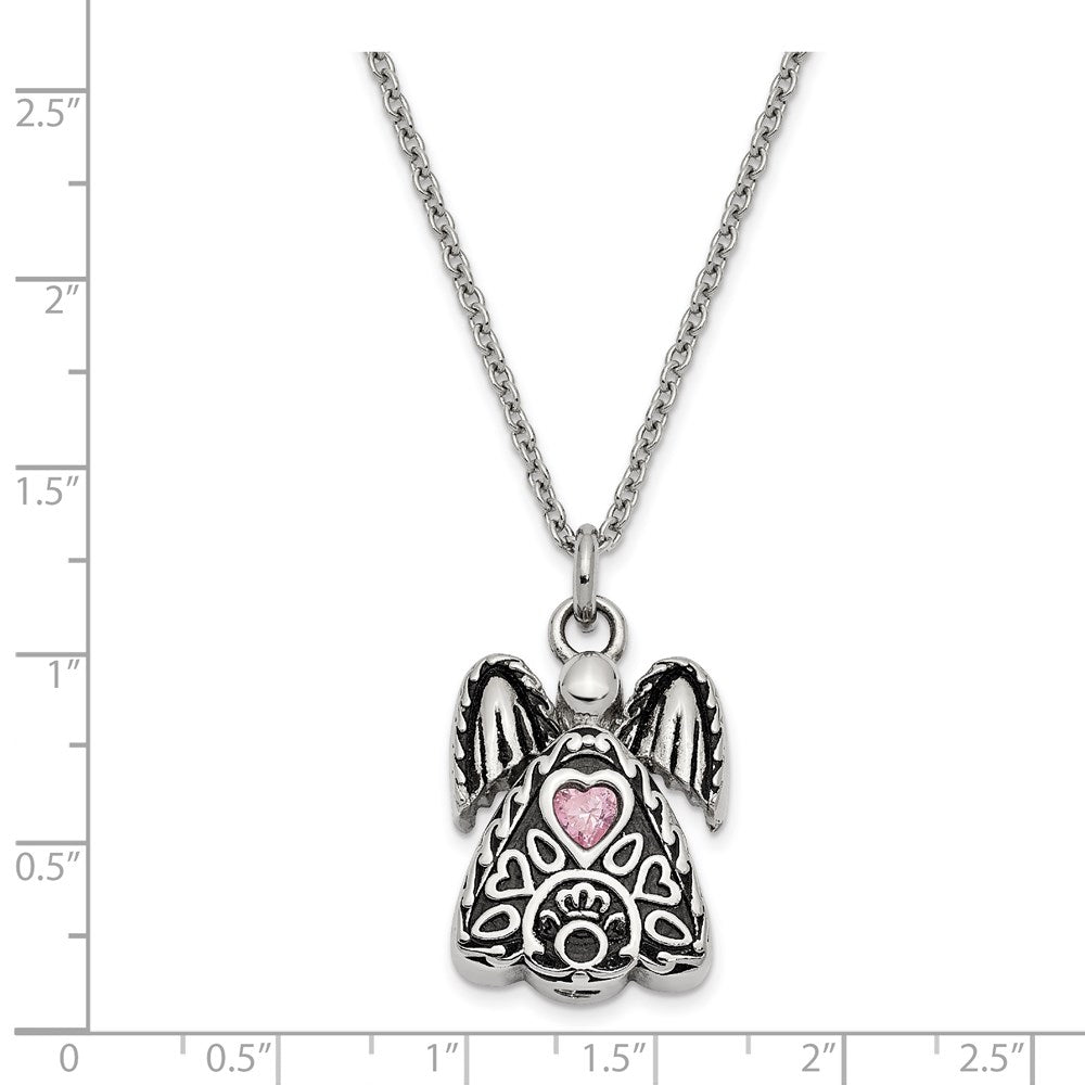 FJC Finejewelers Stainless Steel Cable October CZ Birthstone Antiqued Angel Ash Holder Neck 18 Inches x 19 mm
