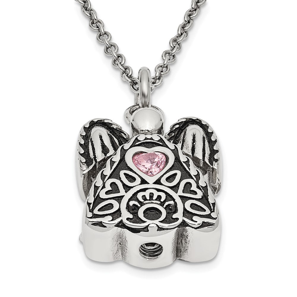 FJC Finejewelers Stainless Steel Cable October CZ Birthstone Antiqued Angel Ash Holder Neck 18 Inches x 19 mm