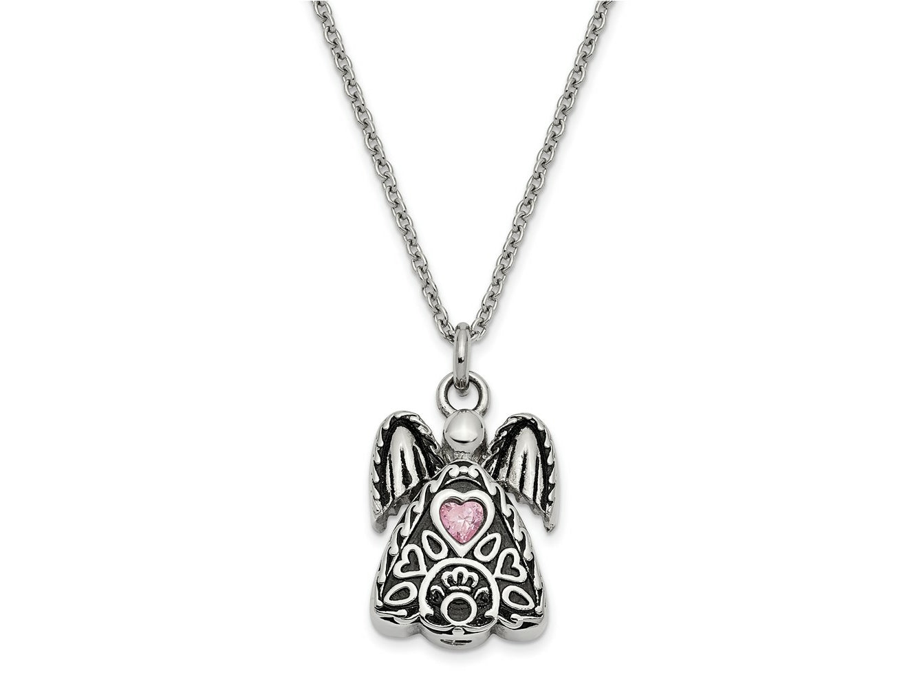 FJC Finejewelers Stainless Steel Cable October CZ Birthstone Antiqued Angel Ash Holder Neck 18 Inches x 19 mm