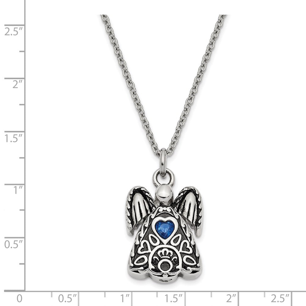 FJC Finejewelers Stainless Steel Cable September CZ Birthstone Antiqued Angel Ash Holder Ne 18 Inches x 19 mm