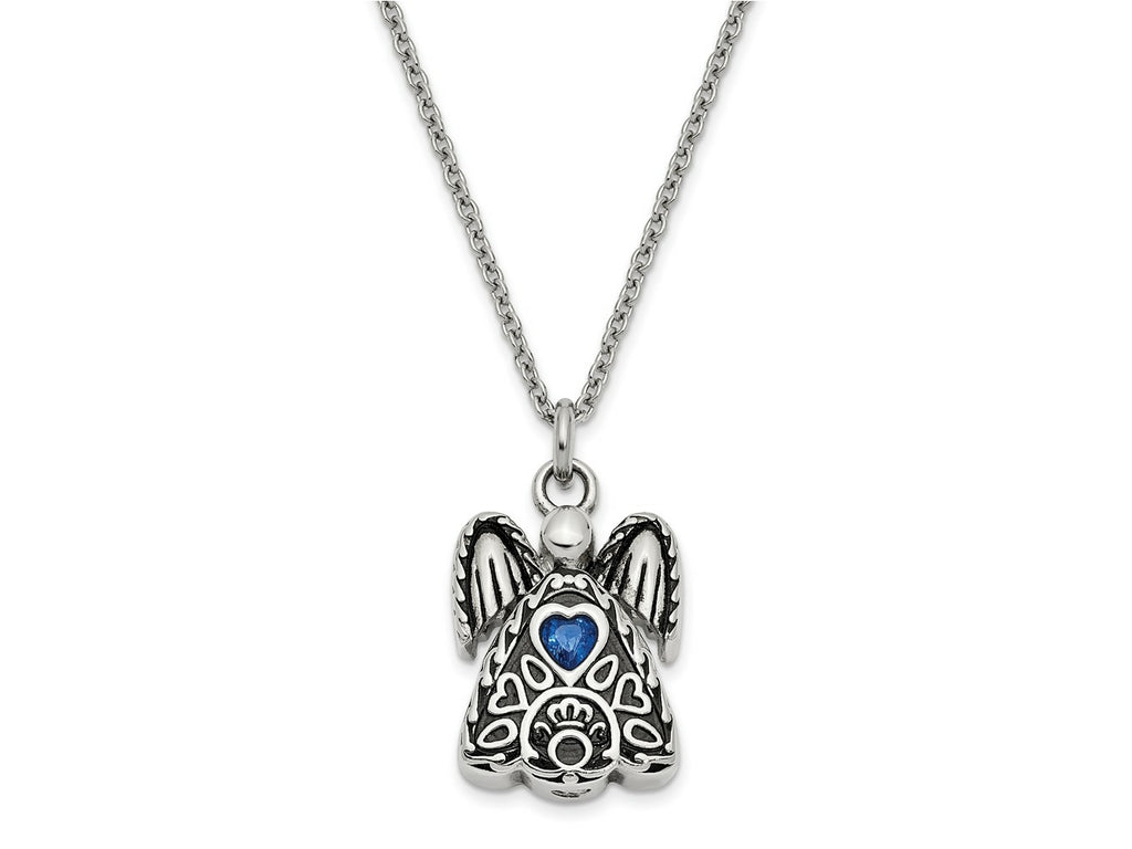 FJC Finejewelers Stainless Steel Cable September CZ Birthstone Antiqued Angel Ash Holder Ne 18 Inches x 19 mm