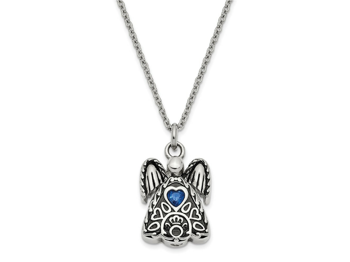 FJC Finejewelers Stainless Steel Cable September CZ Birthstone Antiqued Angel Ash Holder Ne 18 Inches x 19 mm