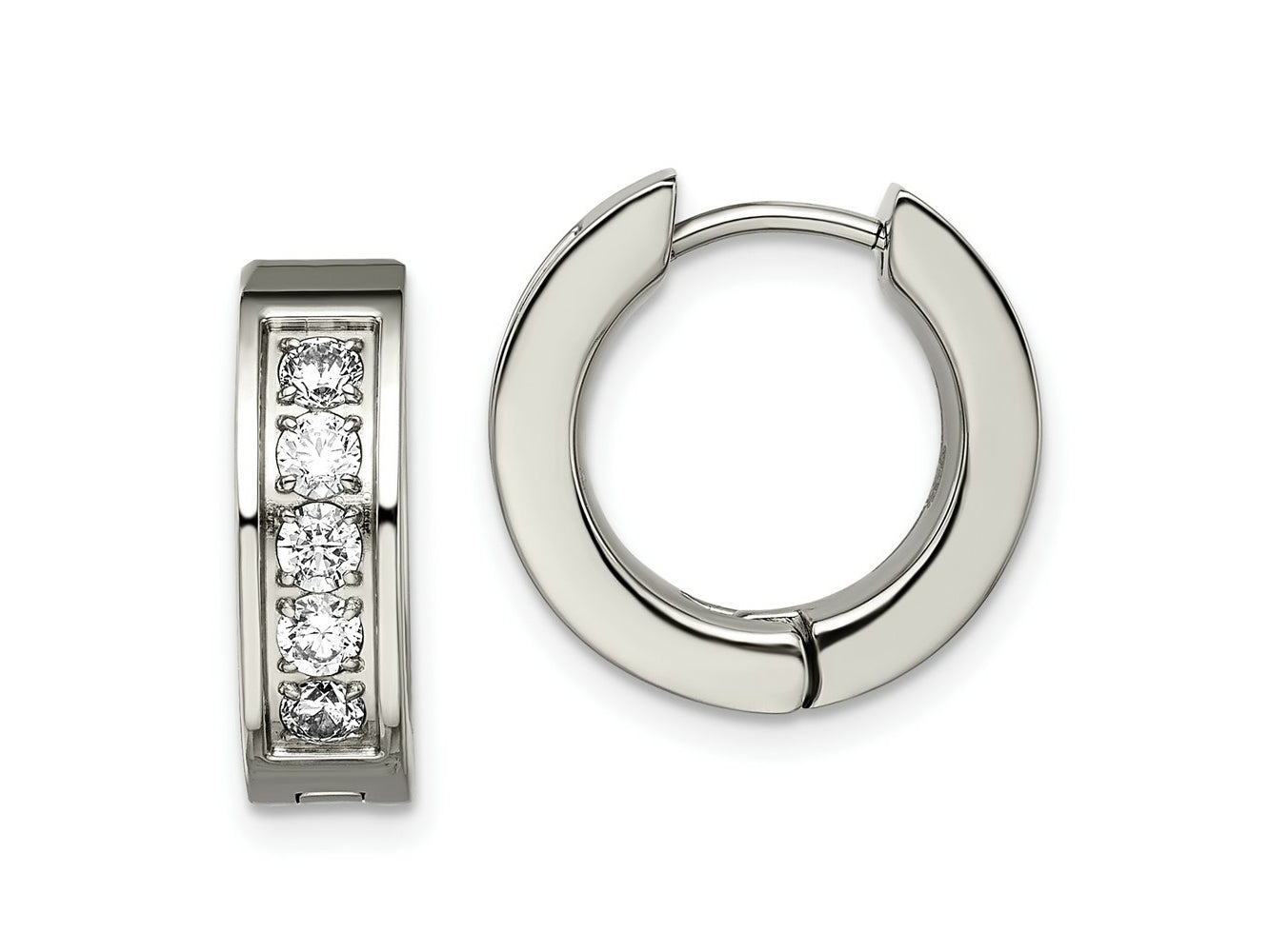 FJC Finejewelers Titanium Titanium Polished CZ 5mm Hinged Hoop Earrings 14 mm x 15 mm