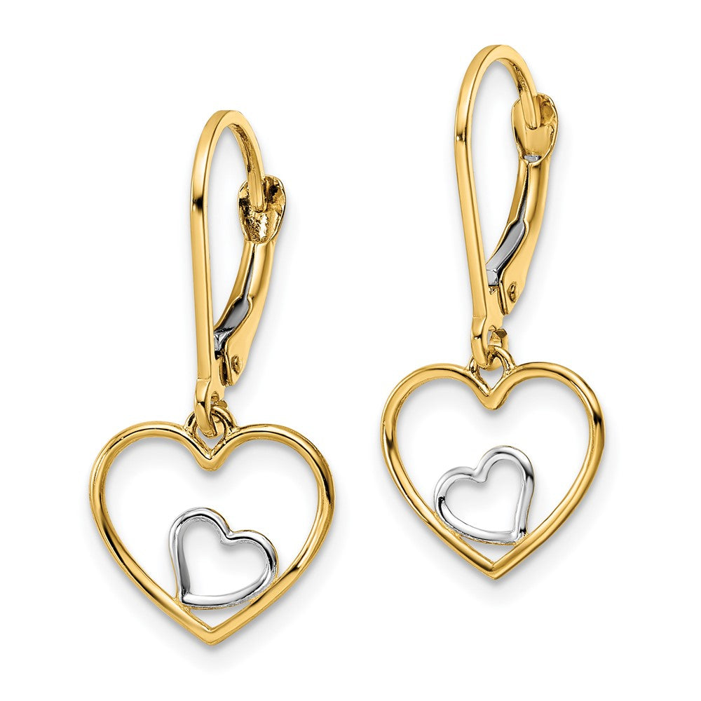 FJC Finejewelers 14 kt Yellow Gold with Rhodium Heart in Heart Leverback Dangle Earrings 25 x 12 mm