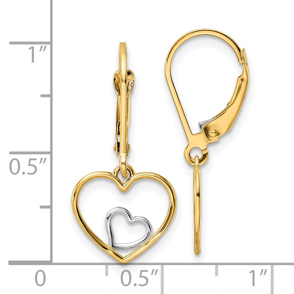 FJC Finejewelers 14 kt Yellow Gold with Rhodium Heart in Heart Leverback Dangle Earrings 25 x 12 mm