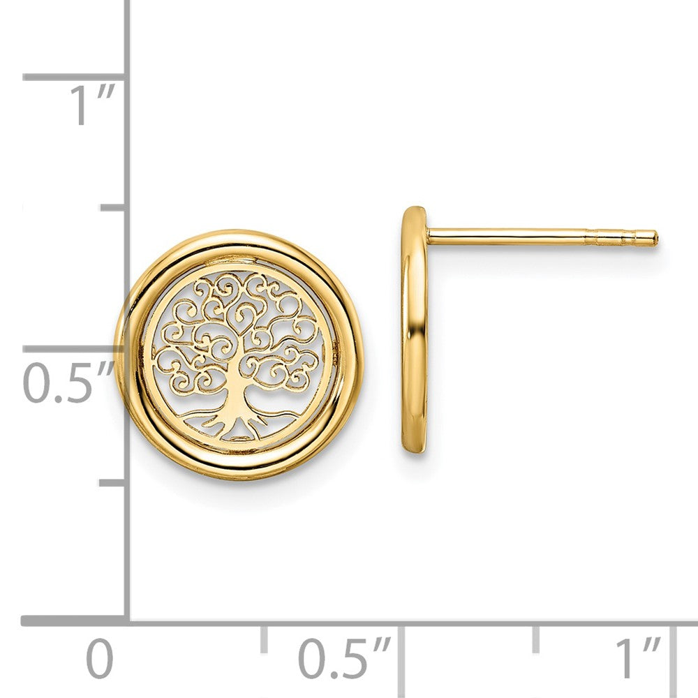 FJC Finejewelers 14 kt Yellow Gold Button Polished Tree of Life in Circle Post Earrings 11 x 11 mm