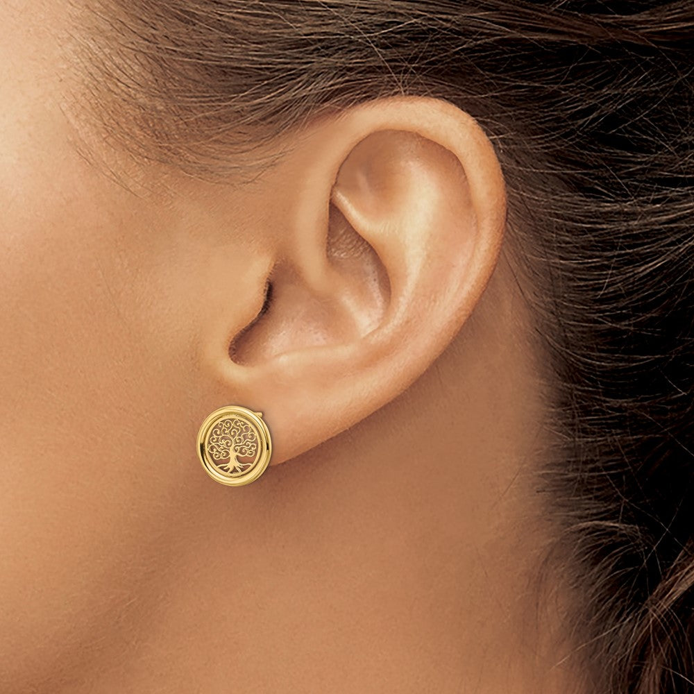 FJC Finejewelers 14 kt Yellow Gold Button Polished Tree of Life in Circle Post Earrings 11 x 11 mm