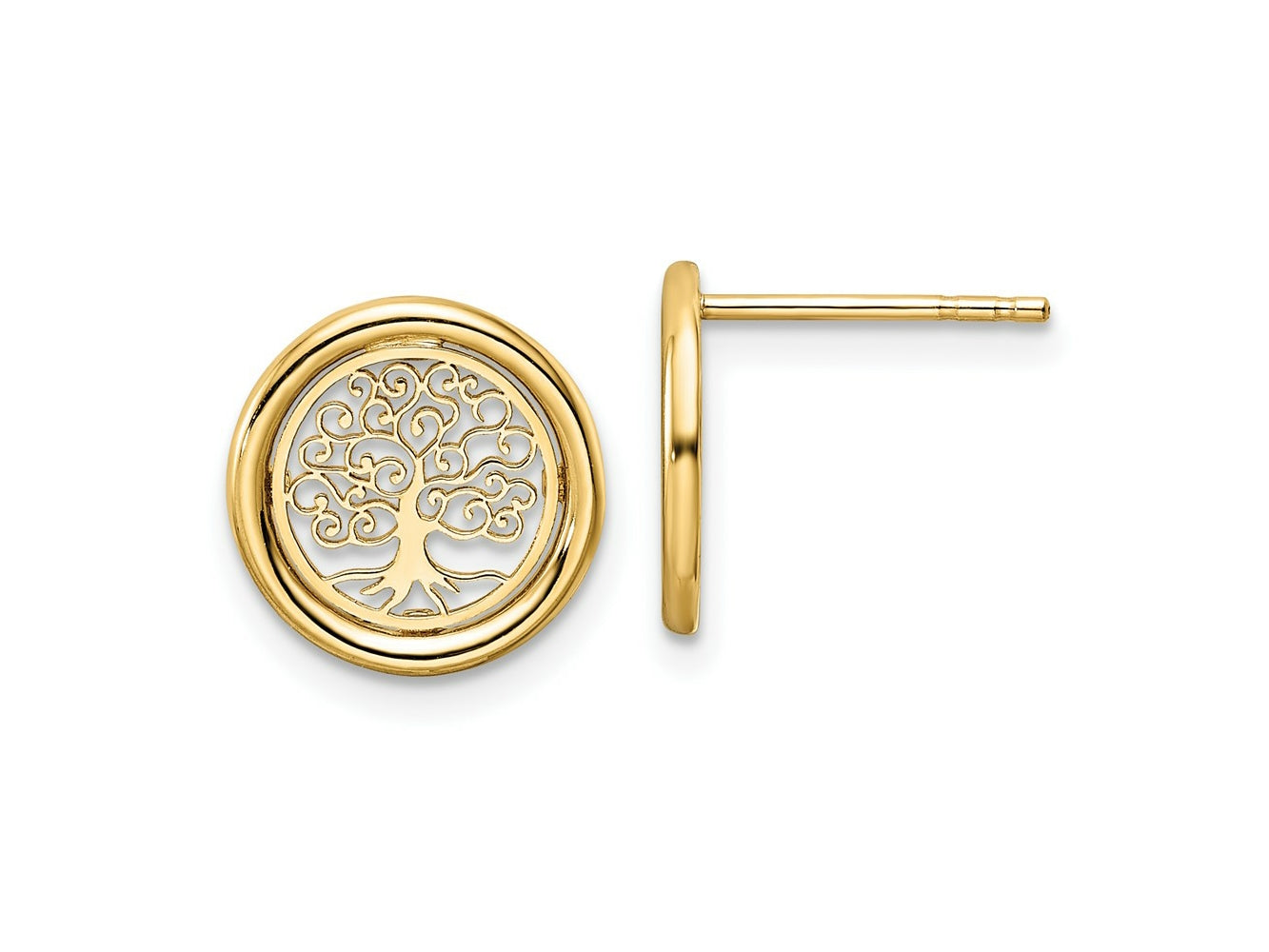 FJC Finejewelers 14 kt Yellow Gold Button Polished Tree of Life in Circle Post Earrings 11 x 11 mm
