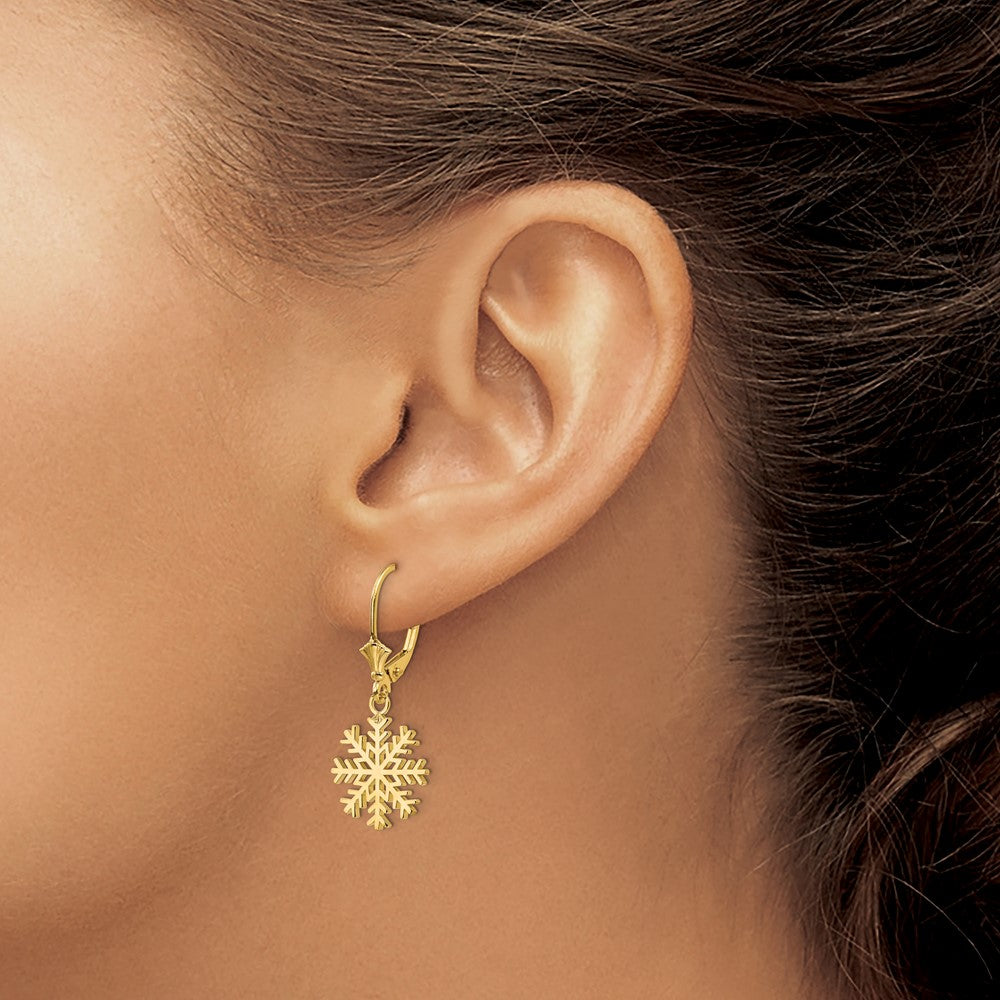 FJC Finejewelers 14 kt Yellow Gold Dangle Snowflake Leverback Earrings 13 x 13 mm