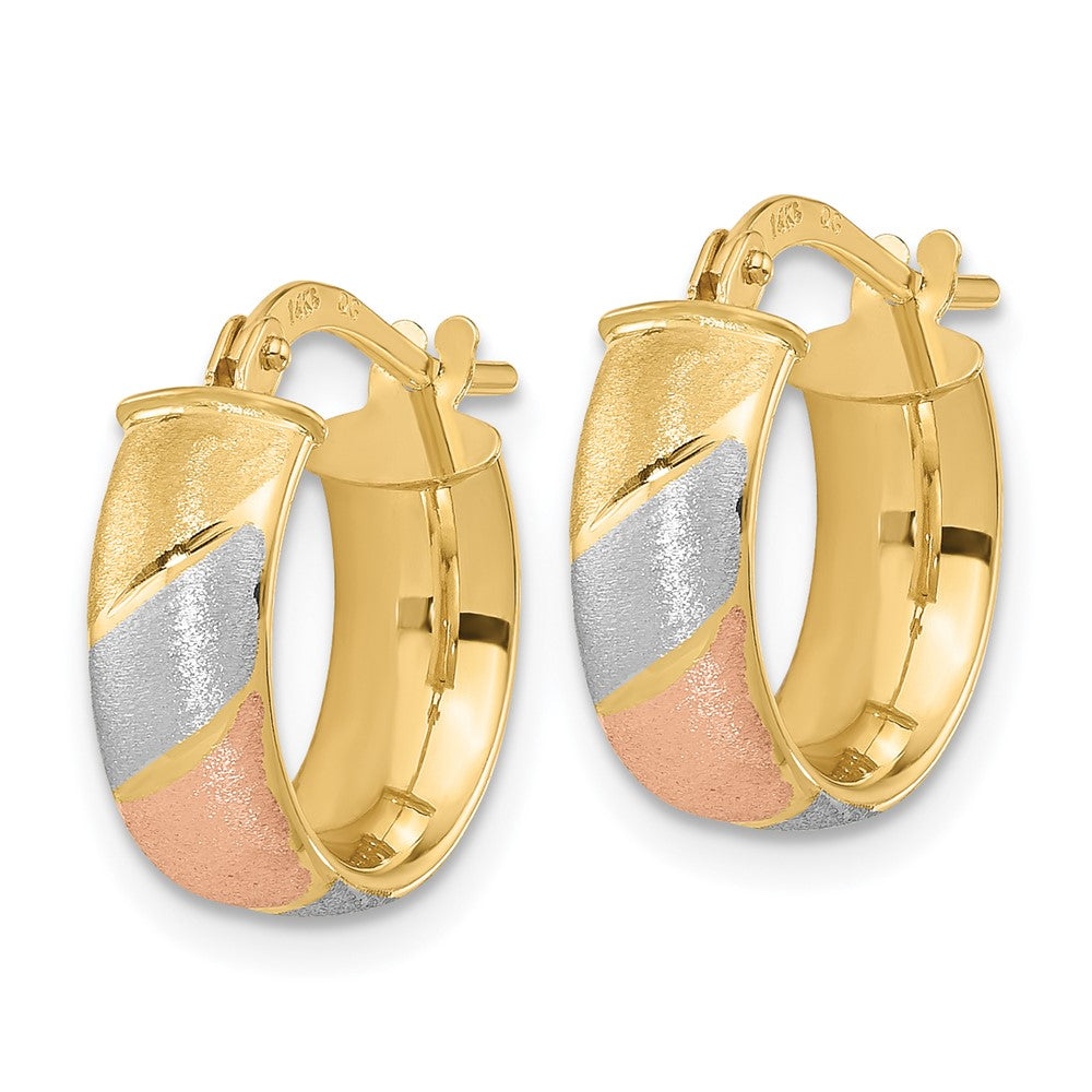 FJC Finejewelers 14 kt Yellow Gold with White and Rose Rhodium Polished Satin Hoop Earrings 15 x 14 mm