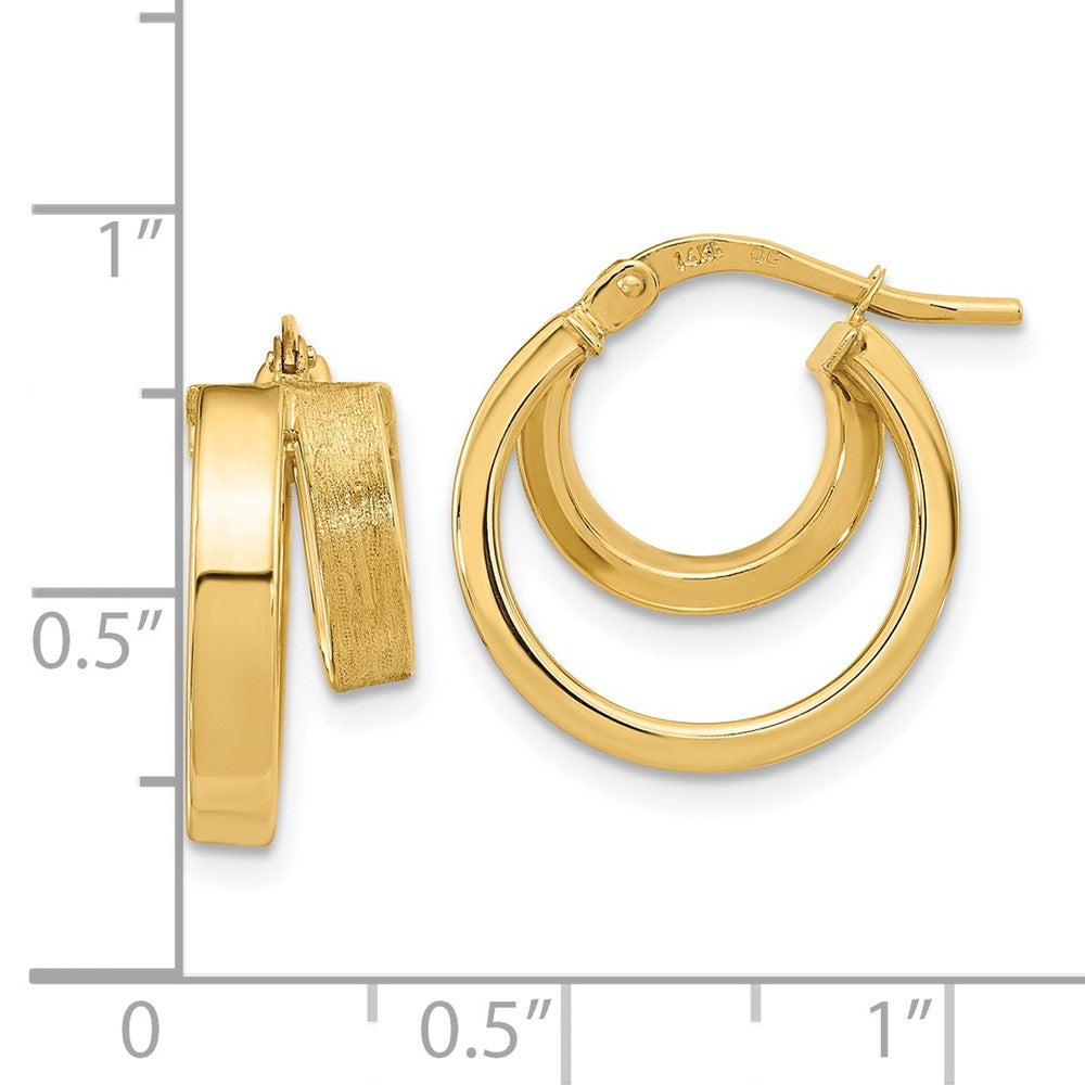 FJC Finejewelers 14 kt Yellow Gold Polished and Brushed Square Tube Double Hoop Earrings 18 x 16 mm