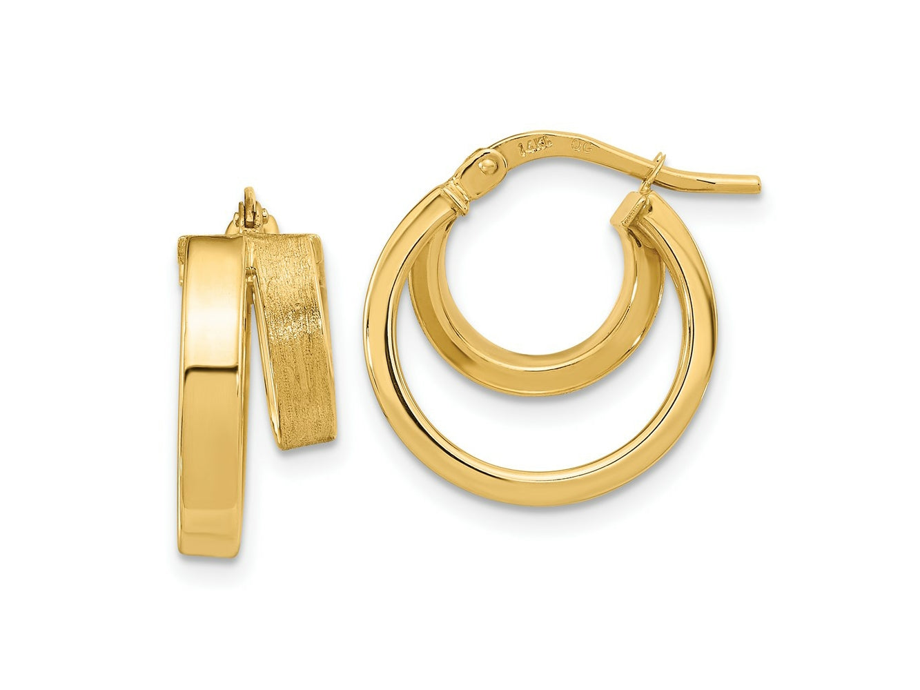 FJC Finejewelers 14 kt Yellow Gold Polished and Brushed Square Tube Double Hoop Earrings 18 x 16 mm