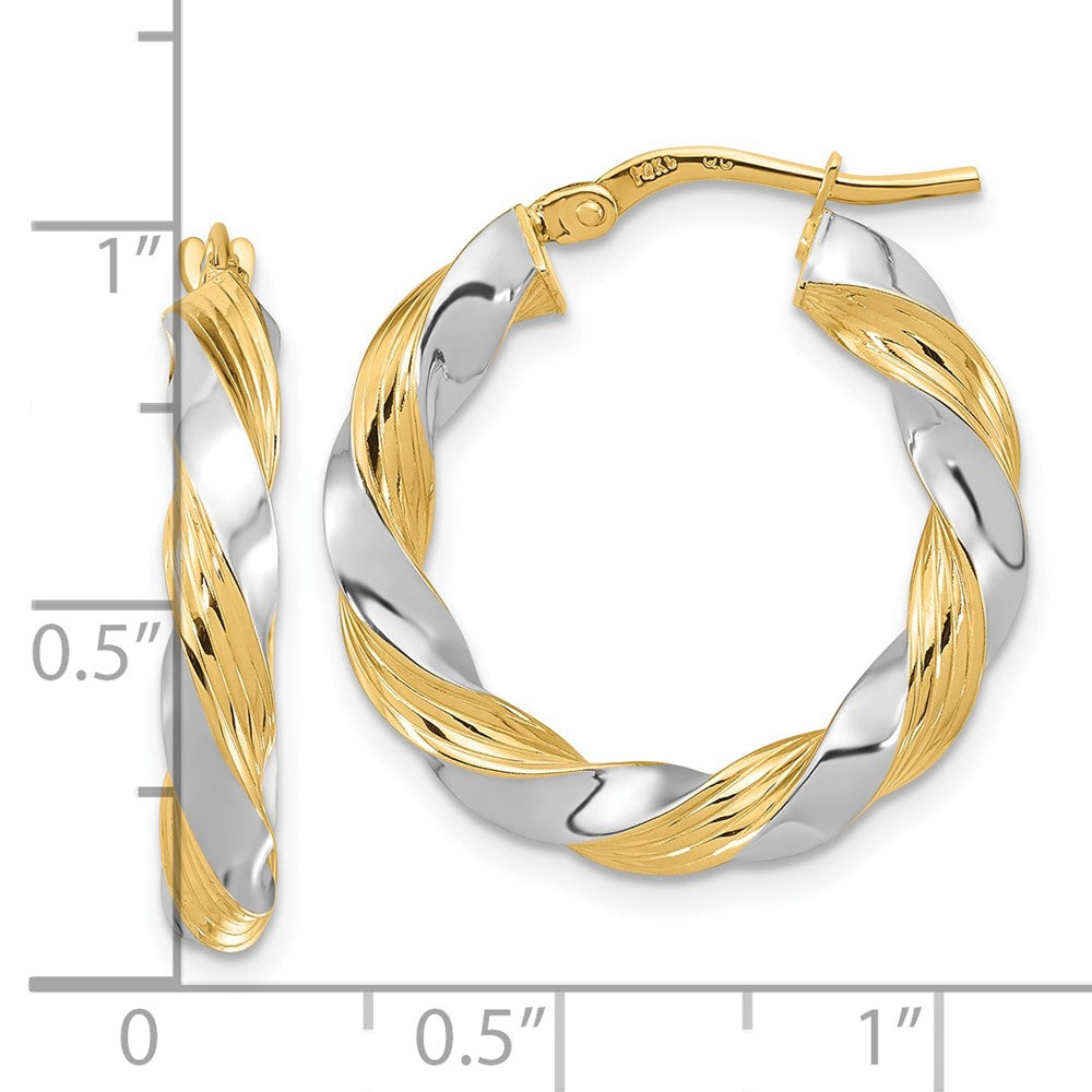 FJC Finejewelers 14 kt Yellow Gold with White Rhodium Polished Twisted Hoop Earrings 25 x 24 mm
