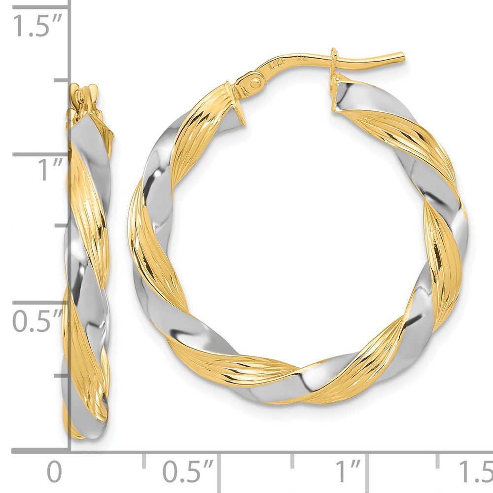 FJC Finejewelers 14 kt Yellow Gold with White Rhodium Polished Twisted Hoop Earrings 30 x 29 mm