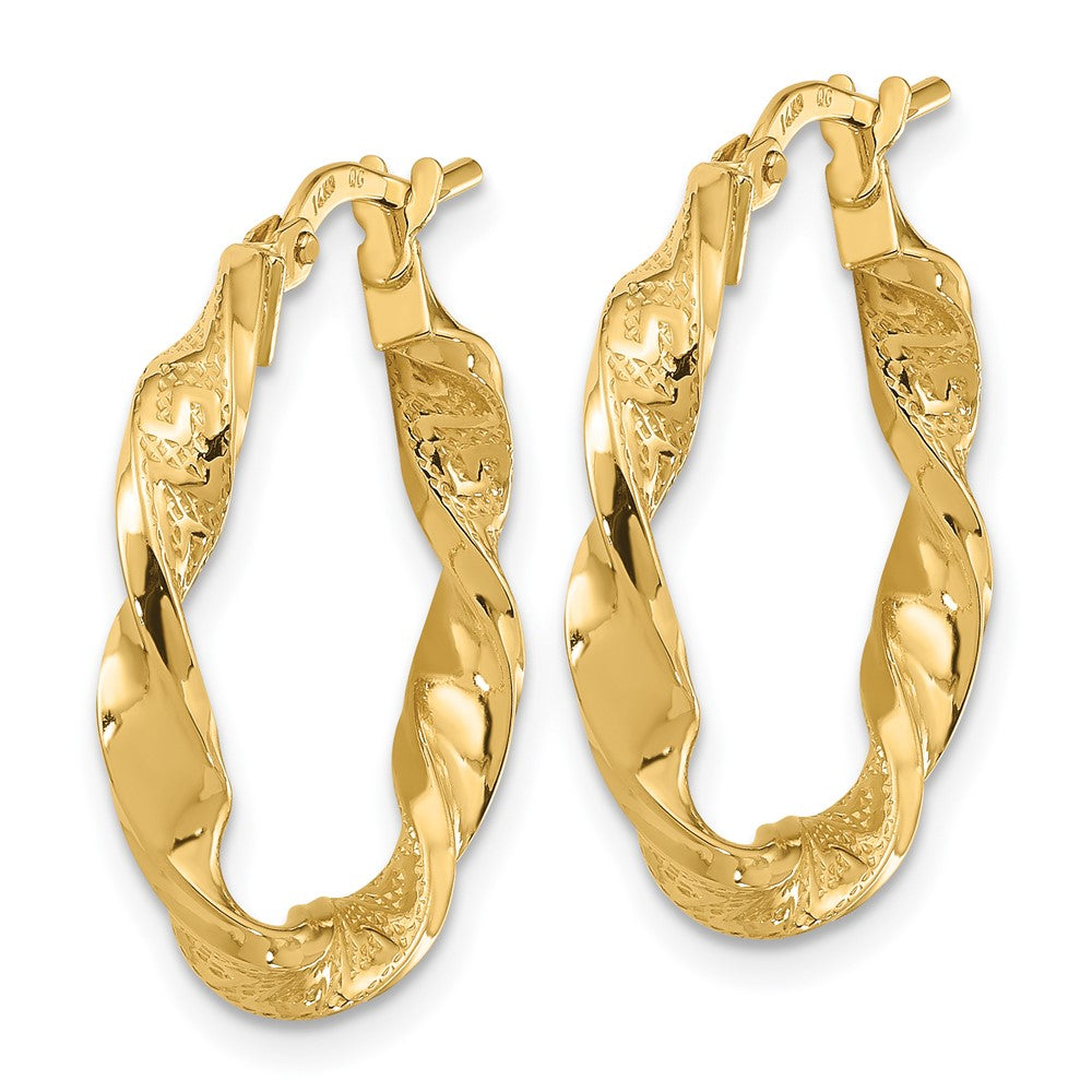 FJC Finejewelers 14 kt Yellow Gold Polished and Textured Twisted 3mm Hoop Earrings 22 mm