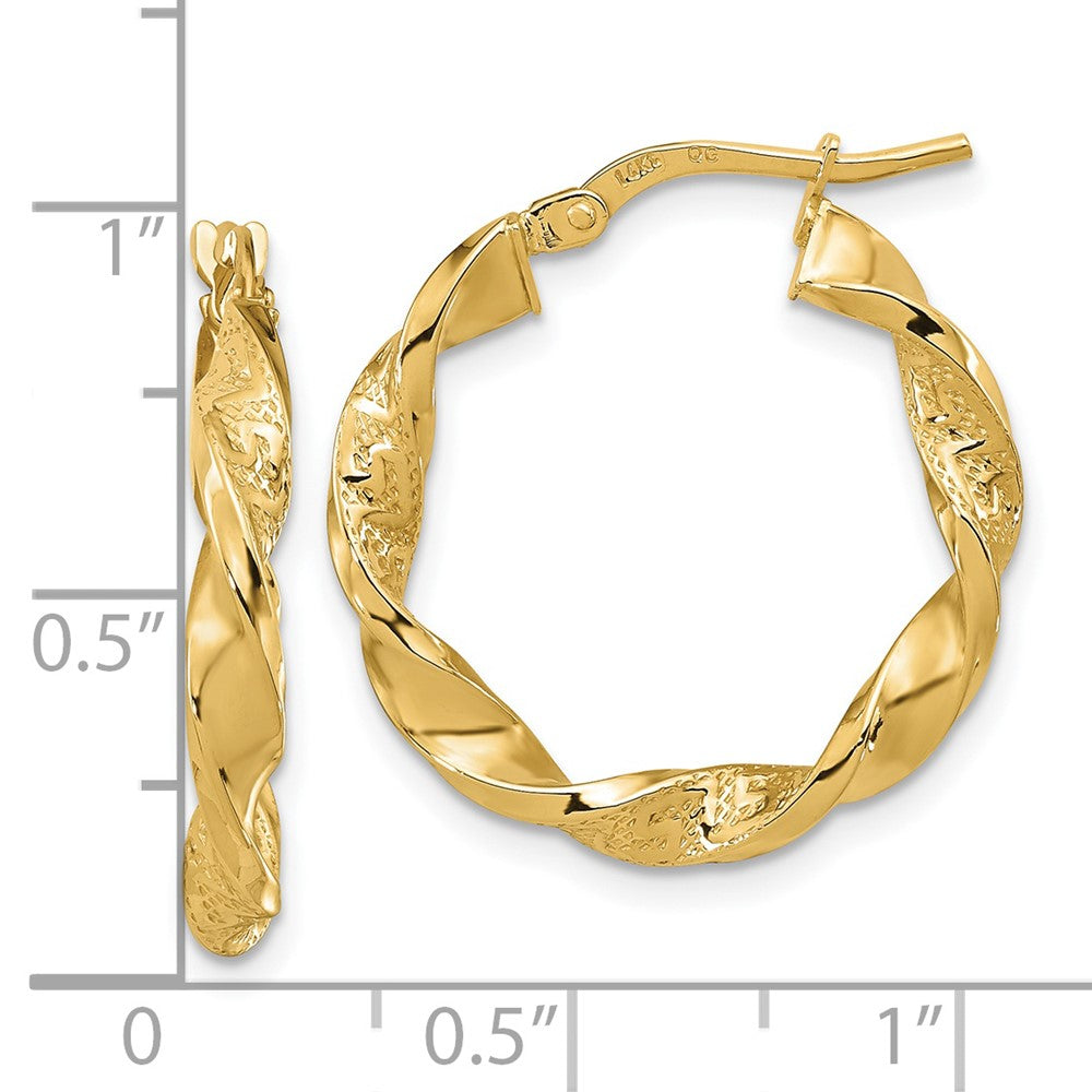 FJC Finejewelers 14 kt Yellow Gold Polished and Textured Twisted 3mm Hoop Earrings 22 mm