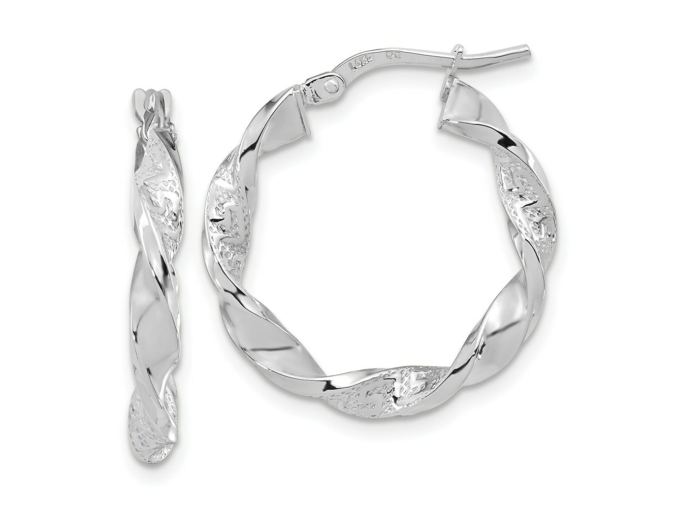 FJC Finejewelers 14 kt White Gold Hoops Polished and Textured Twisted Hoop Earrings 22.22 mm