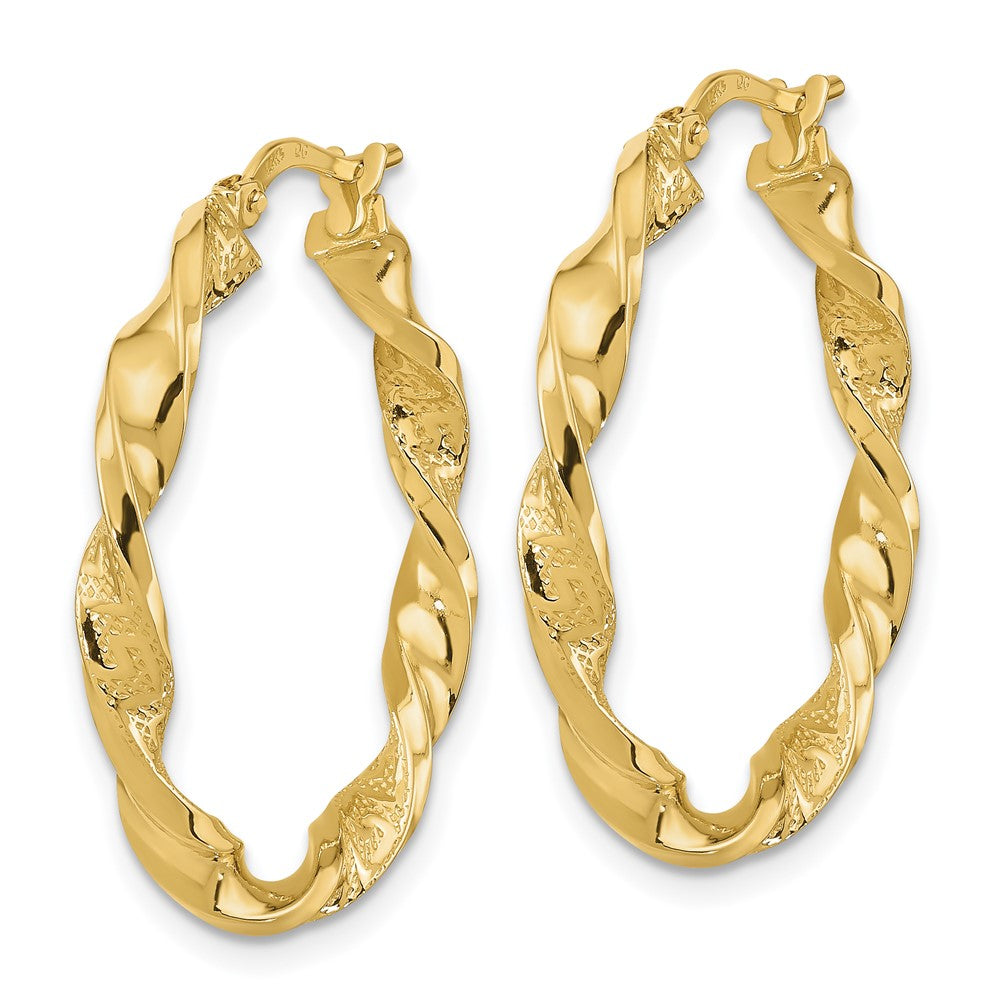 FJC Finejewelers 14 kt Yellow Gold Polished and Textured Twisted Hoop Earrings 27 mm