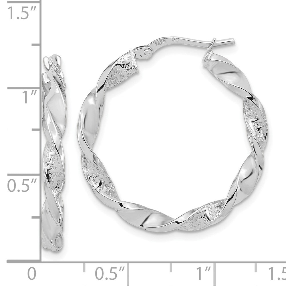 FJC Finejewelers 14 kt White Gold Hoops Polished and Textured Twisted Hoop Earrings 27.88 mm