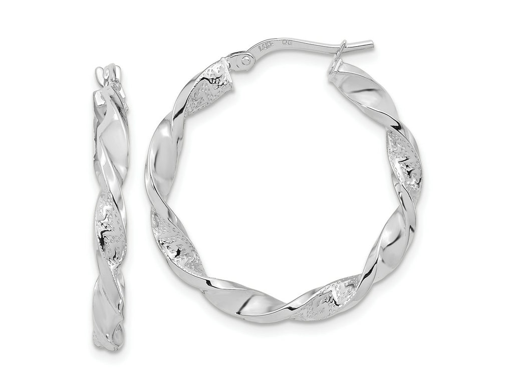 FJC Finejewelers 14 kt White Gold Hoops Polished and Textured Twisted Hoop Earrings 27.88 mm