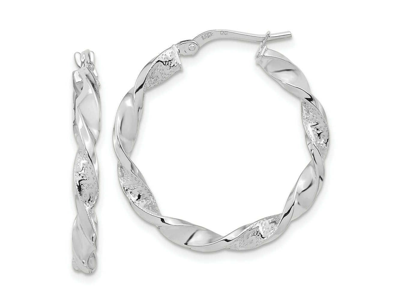 FJC Finejewelers 14 kt White Gold Hoops Polished and Textured Twisted Hoop Earrings 27.88 mm
