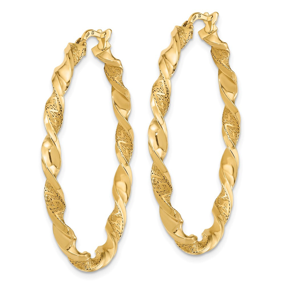 FJC Finejewelers 14 kt Yellow Gold Polished and Textured Twisted Hoop Earrings 39 mm