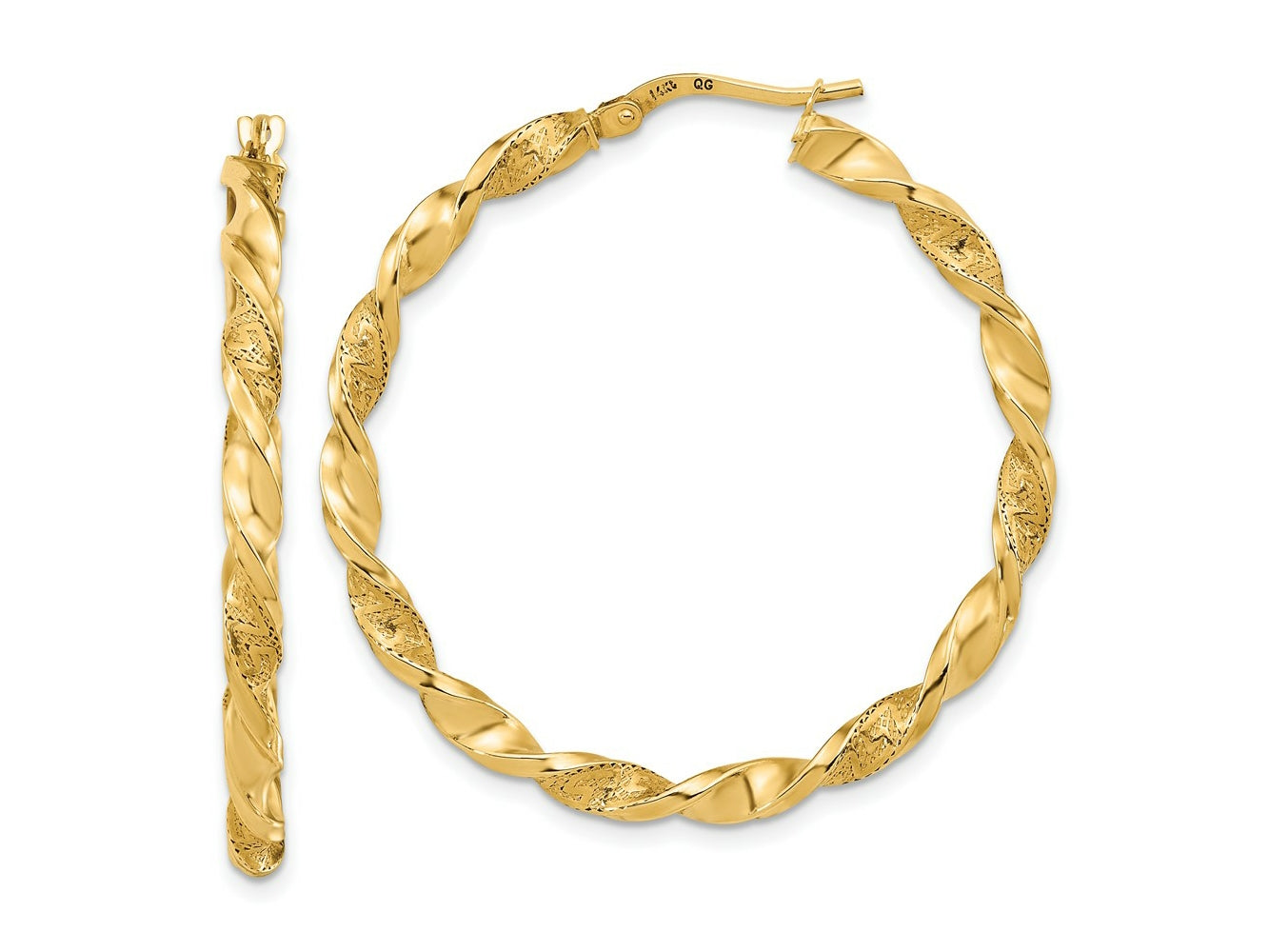 FJC Finejewelers 14 kt Yellow Gold Polished and Textured Twisted Hoop Earrings 39 mm