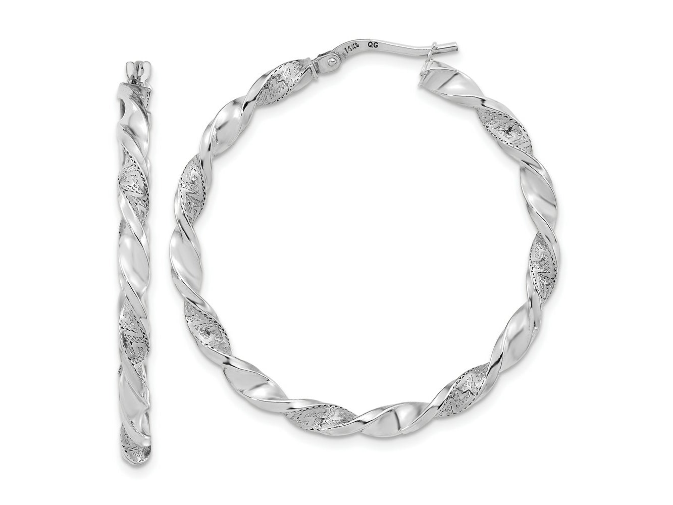 FJC Finejewelers 14 kt White Gold Hoops Polished and Textured Twisted Hoop Earrings 39.7 mm