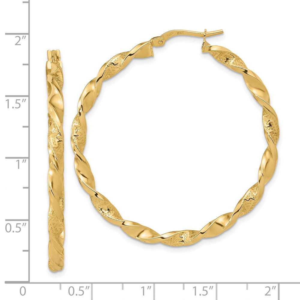 FJC Finejewelers 14 kt Yellow Gold Polished and Textured Twisted Hoop Earrings 42 mm
