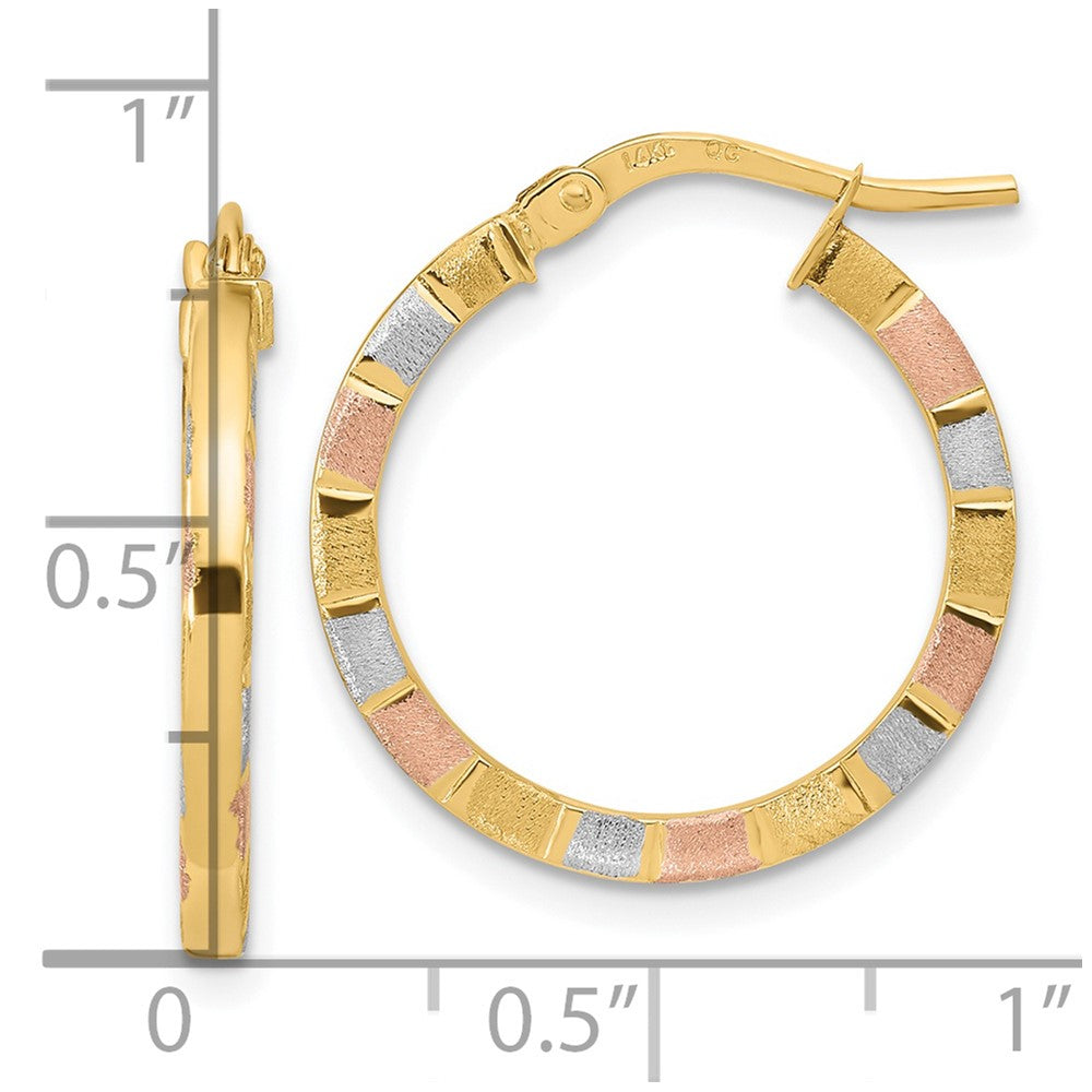 FJC Finejewelers 14 kt Yellow Gold with White and Rose Rhodium Polished and Satin Hoop Earrings 22 x 20 mm