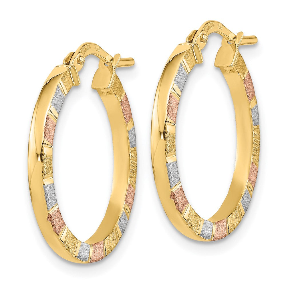 FJC Finejewelers 14 kt Yellow Gold with White and Rose Rhodium Polished and Satin Hoop Earrings 22 x 20 mm
