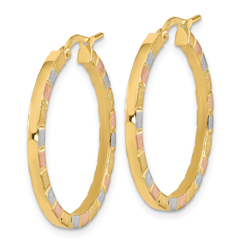 FJC Finejewelers 14 kt Yellow Gold with White and Rose Rhodium Polished and Satin Hoop Earrings 27 x 26 mm