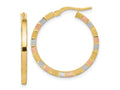 FJC Finejewelers 14 kt Yellow Gold with White and Rose Rhodium Polished and Satin Hoop Earrings 27 x 26 mm